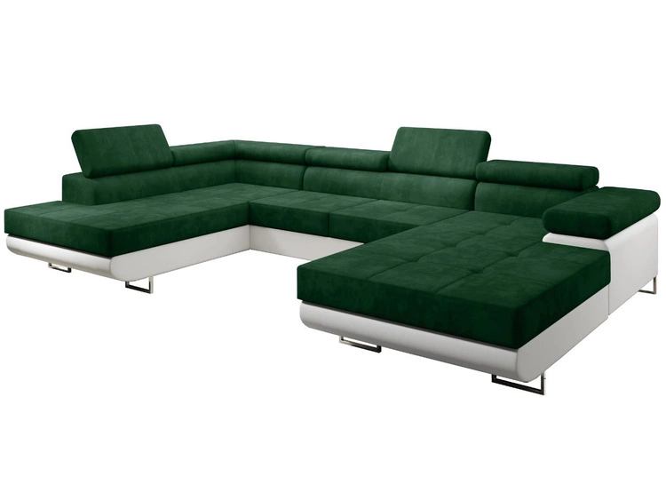 Narożnik U lewy z funkcją spania i pojemnikiem Solam U Zielony, Biały