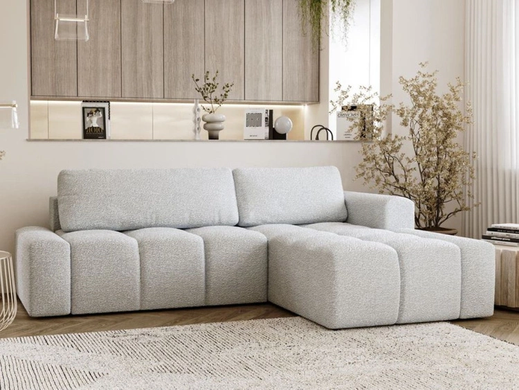 Narożnik L prawy z funkcją spania i pojemnikiem Lana Biały