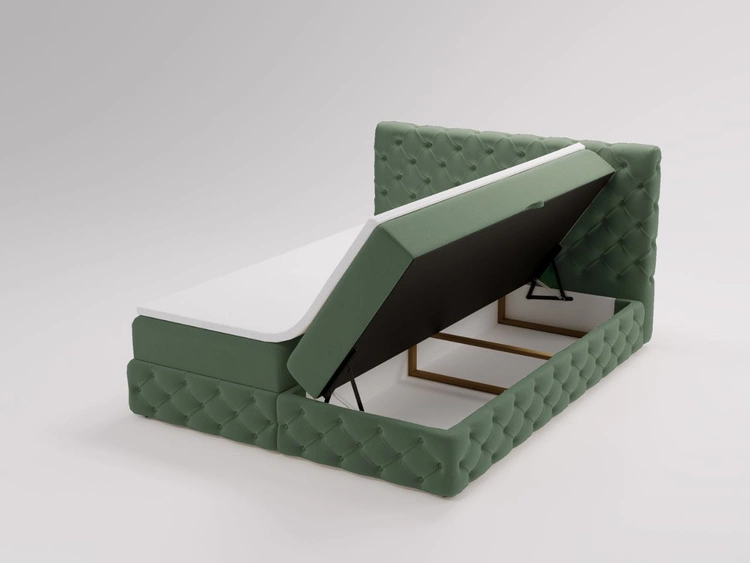 Łóżko kontynentalne z pojemnikiem na pościel 140x200 cm Canolo Zielone