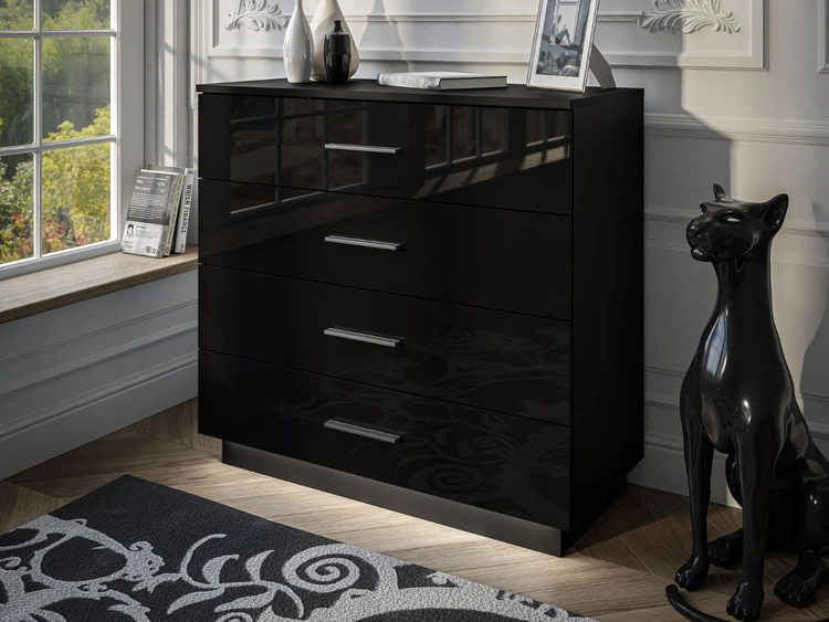 Komoda z czterema szufladami i oświetleniem LED Nuveo Czarny połysk