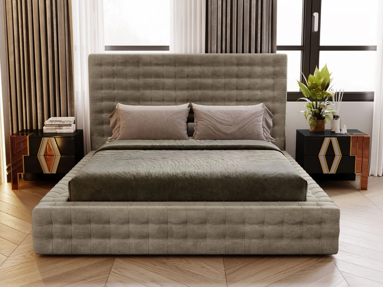 Łóżko tapicerowane z pojemnikiem i stelażem 160x200 Barbados Jasny brąz