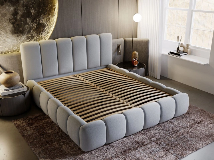 Łóżko tapicerowane bez pojemnika ze stelażem 140x200 Cloud Jasny szary