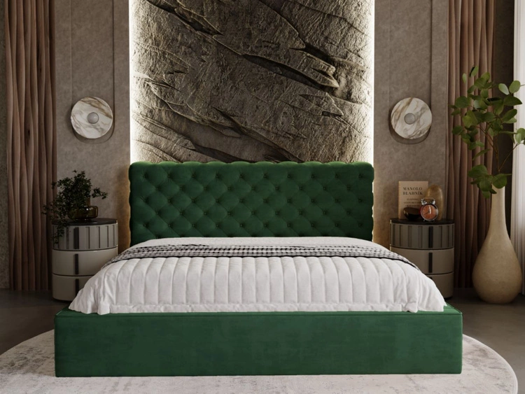Łóżko tapicerowane z pojemnikiem i stelażem 140x200 Apollo Zielone