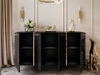 Czterodrzwiowa komoda 158 cm w stylu glamour ze złotymi uchwytami i nogami Lunelie czarny połysk