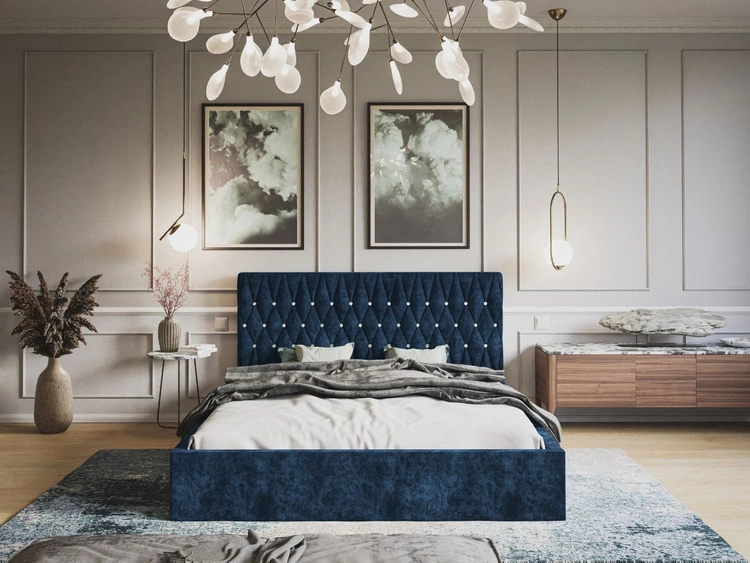Łóżko tapicerowane z pojemnikiem i stelażem 180x200 Benny Ciemnoniebieskie