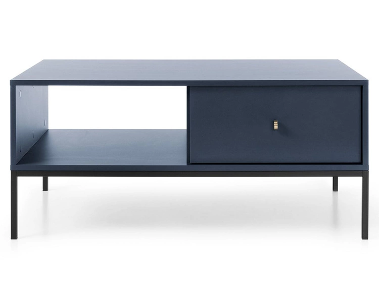 Stolik kawowy z szufladą na czarnych nóżkach Amor Granatowy