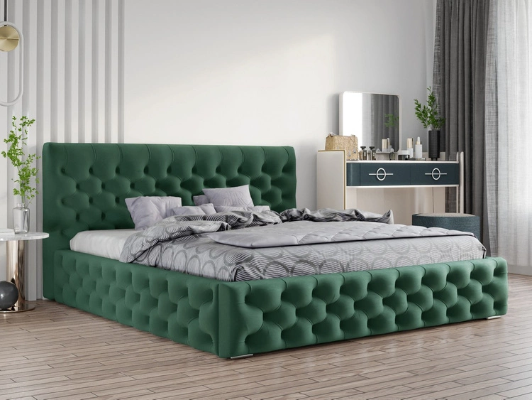 Pikowane łóżko chesterfield Velutto 200x200 Zielone