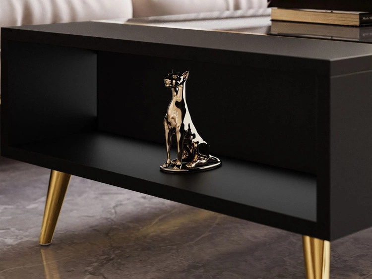 Stolik kawowy na złotych nogach w stylu glamour Lunelie czarny połysk