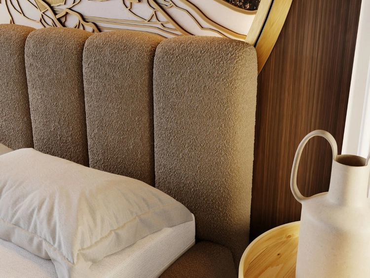 Łóżko tapicerowane z pojemnikiem i stelażem 200x200 Cloud brązowe