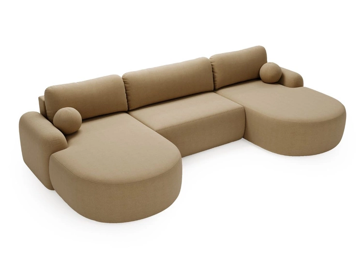 Narożnik U z funkcją spania i pojemnikiem Aurio Jasnobrązowy