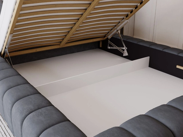 Łóżko tapicerowane z pojemnikiem na pościel i stelażem 140x200 Italia Ciemnoszare