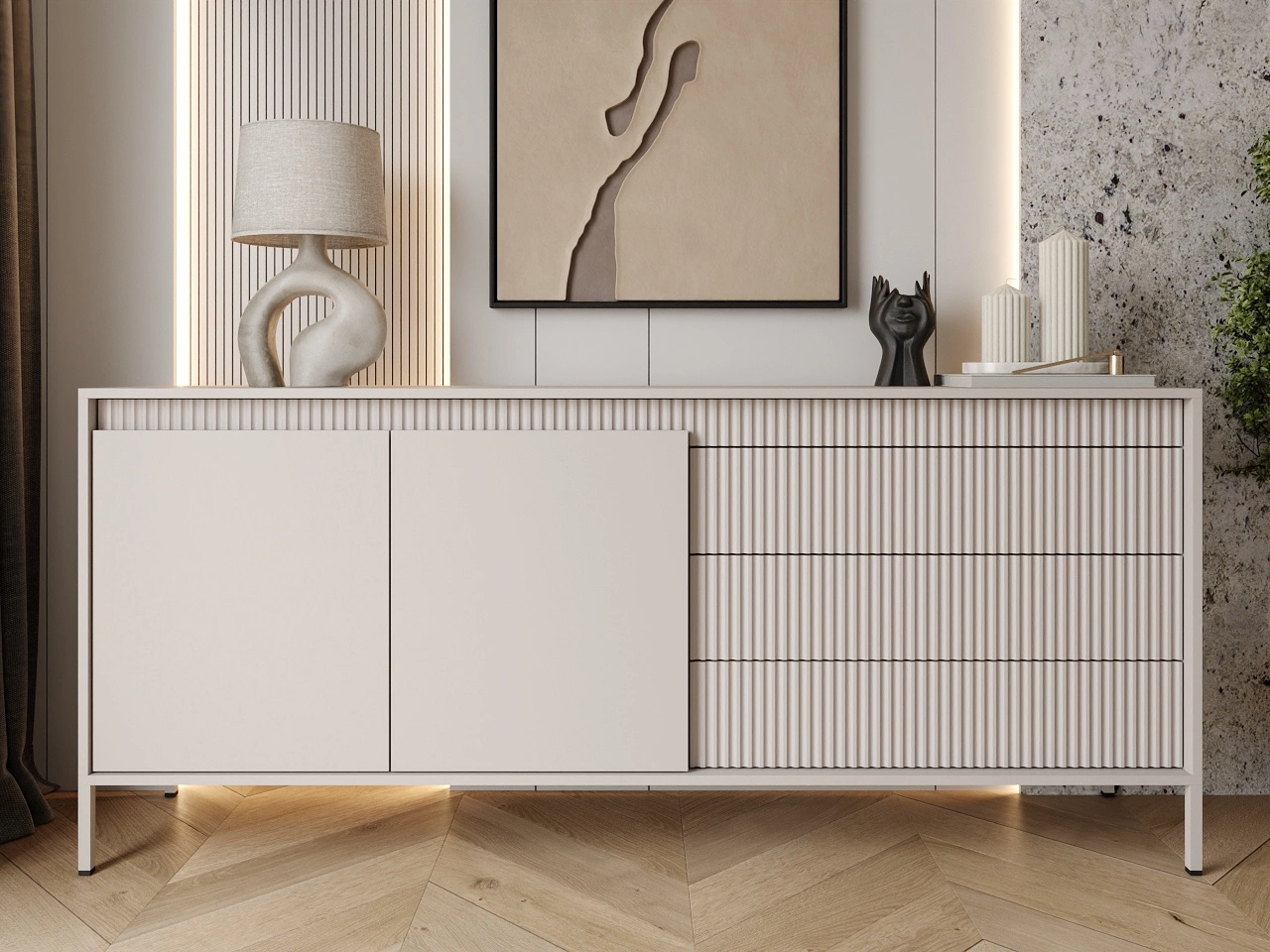 Komoda z drzwiami i szufladami 187 cm Sorano Beżowa