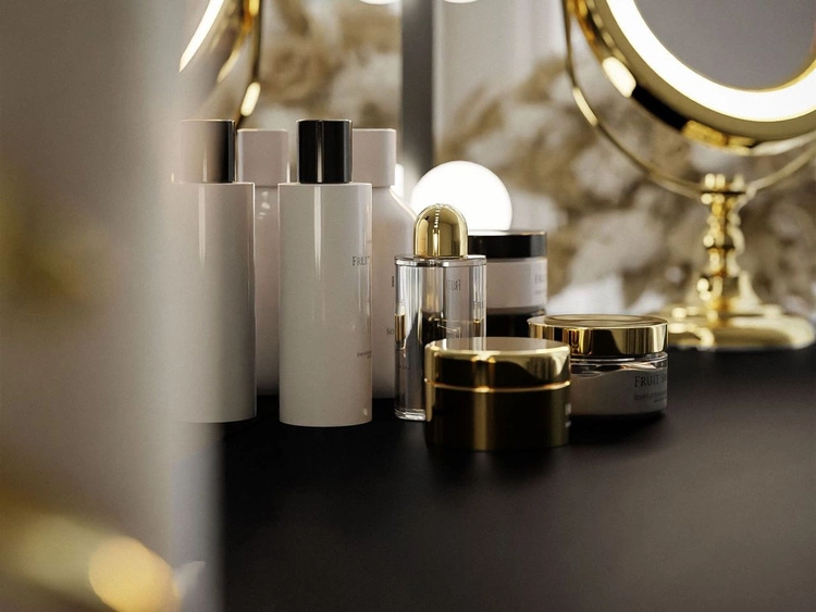 Toaletka glamour z szufladami, lustrem i oświetleniem LED Olivine czarny połysk