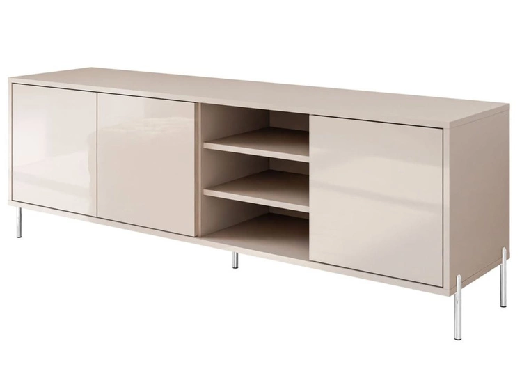 Szafka RTV glamour pod telewizor z drzwiczkami na srebrnych prostych nogach Vivance Kaszmir połysk