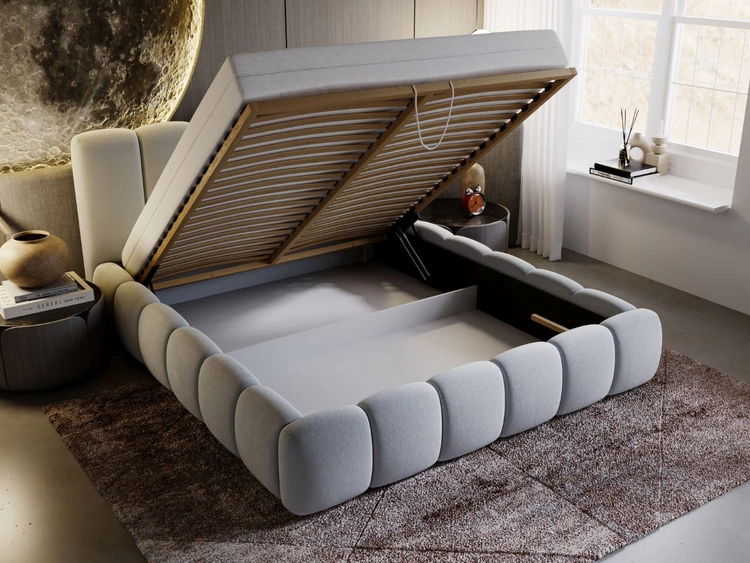 Łóżko tapicerowane z pojemnikiem i stelażem 180x200 Cloud Jasny szary