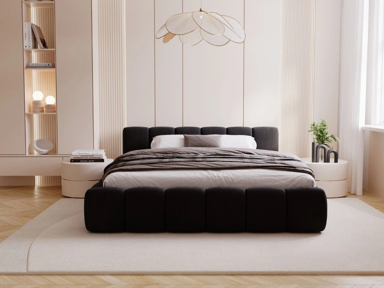 Łóżko tapicerowane z pojemnikiem i stelażem 200x200 Cloud Low czarne