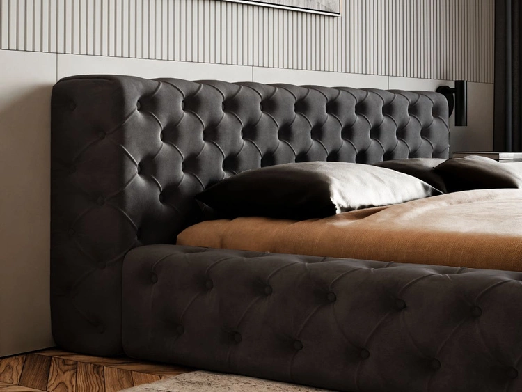 Łóżko tapicerowane z pojemnikiem i stelażem 140x200 cm Palini Czarne