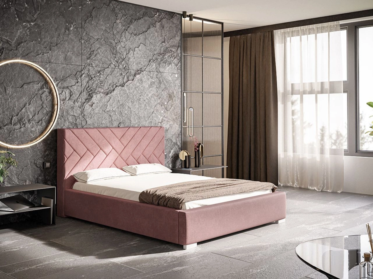 Łóżko tapicerowane z pojemnikiem i stelażem 120x200 Tonale Różowe