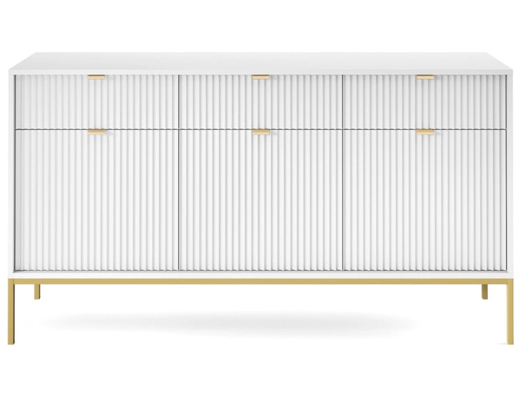 Komoda z drzwiami i szufladami Amber biała na złotych nogach