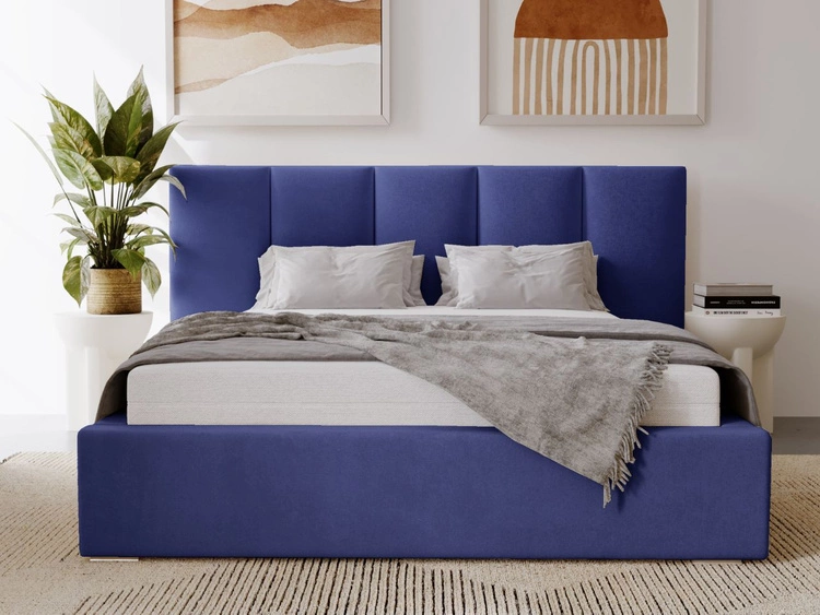 Łóżko tapicerowane z pojemnikiem i stelażem 120x200 cm Lizbona Niebieskie