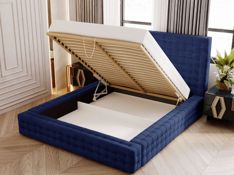 Łóżko tapicerowane z pojemnikiem i stelażem 180x200 Barbados Niebieskie