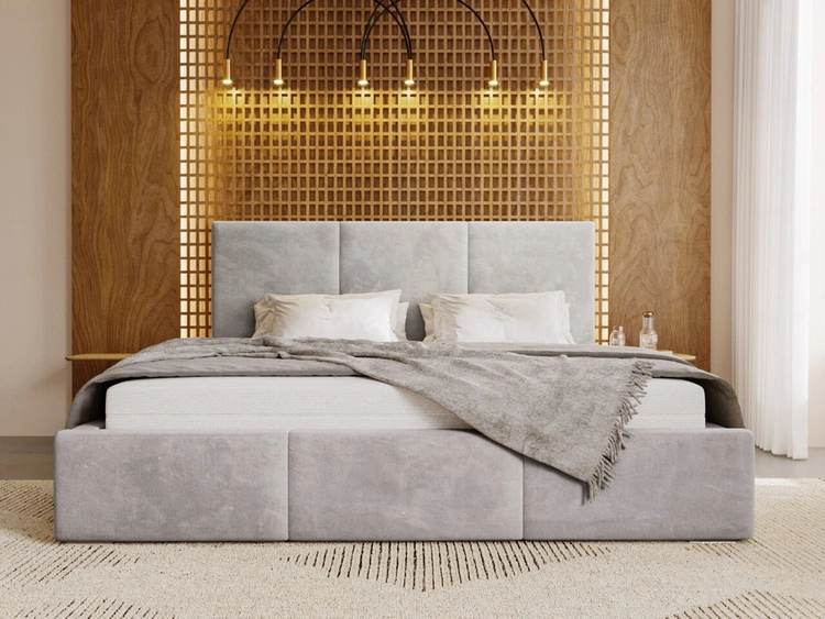 Łóżko tapicerowane z pojemnikiem i stelażem 160x200 cm Lincoln Szare