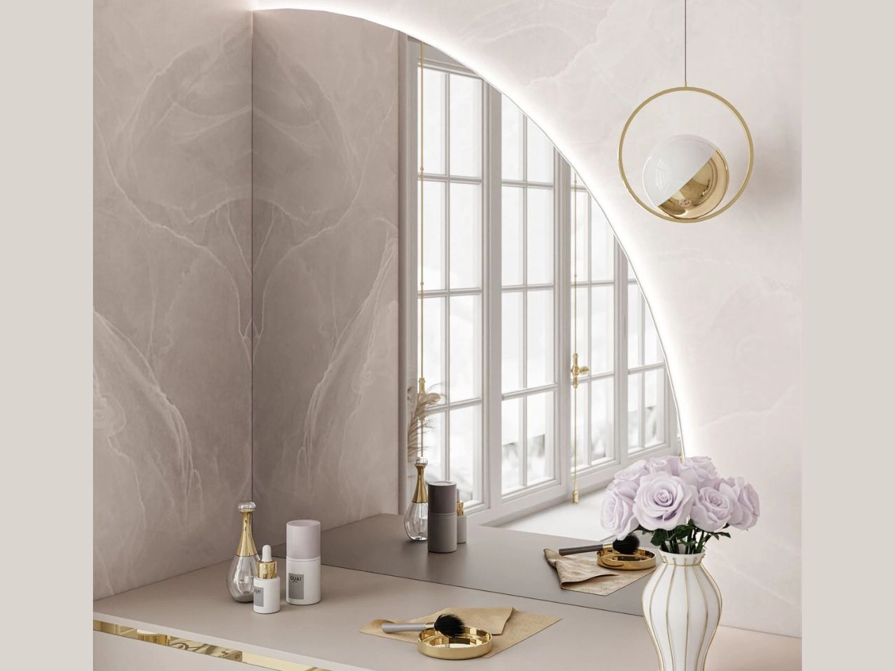 Lustro wiszące prawostronne z oświetleniem LED Clarette