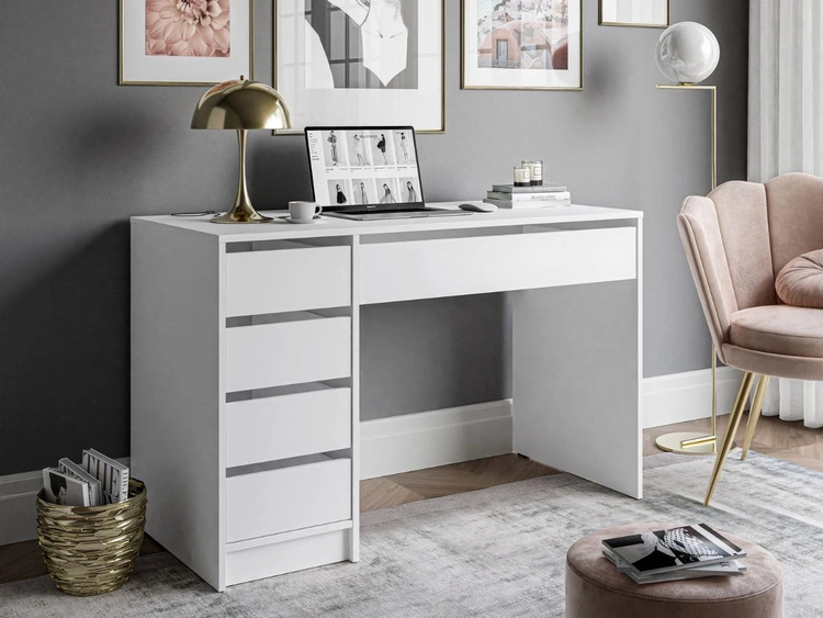 Biurko z pięcioma szufladami Melo biały mat