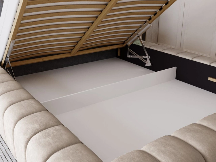 Łóżko tapicerowane z pojemnikiem na pościel i stelażem 120x200 Italia Beżowe