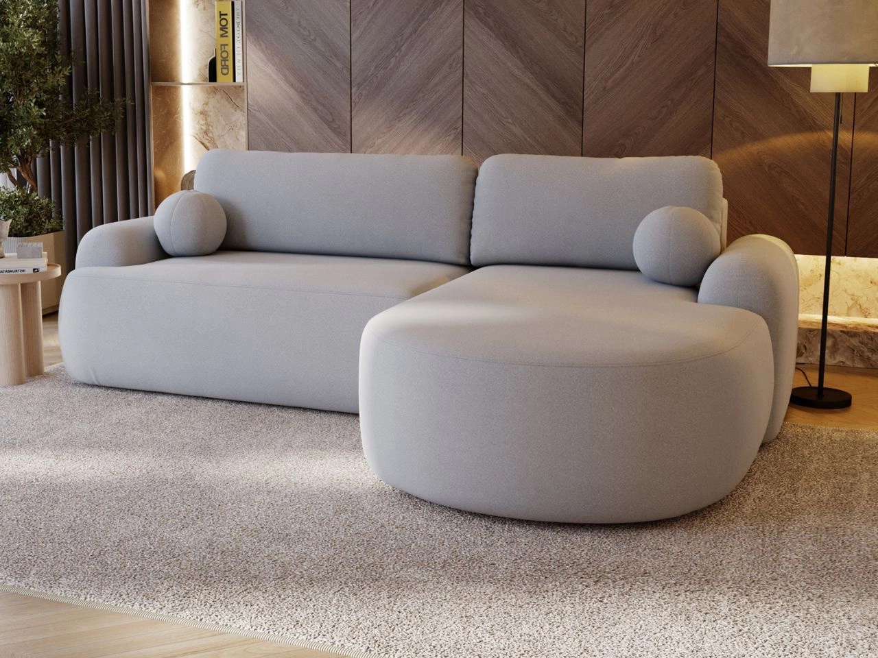 Narożnik L Prawy z funkcją spania i pojemnikiem Aurio Szary