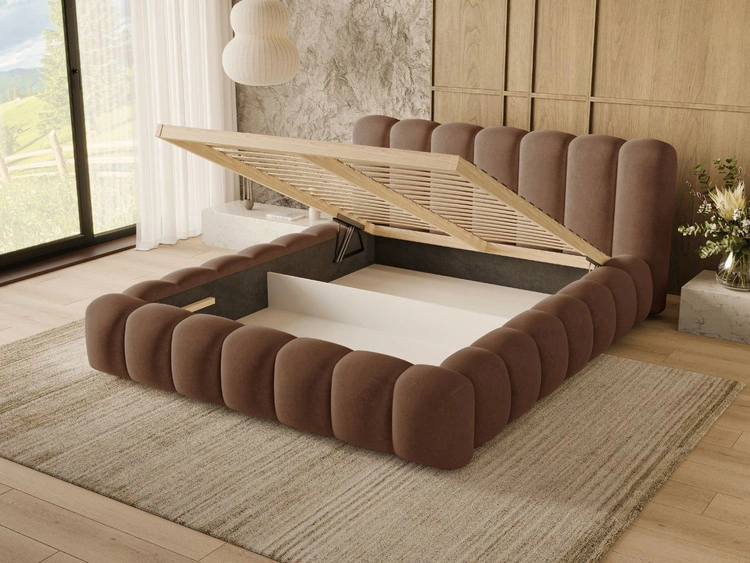 Łóżko tapicerowane z pojemnikiem i stelażem 120x200 Averia brązowy