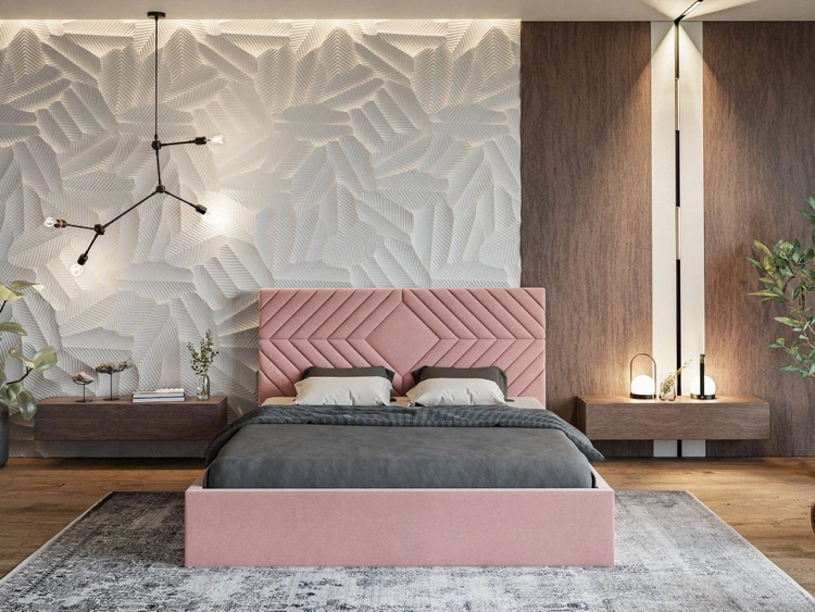 Łóżko tapicerowane z pojemnikiem i stelażem 120x200 Loris Różowe