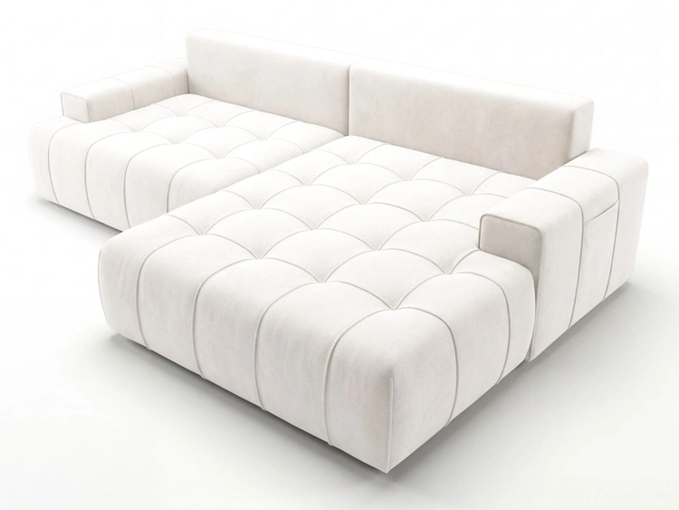 Narożnik L z funkcją spania i pojemnikiem Tulio prawy kremowy