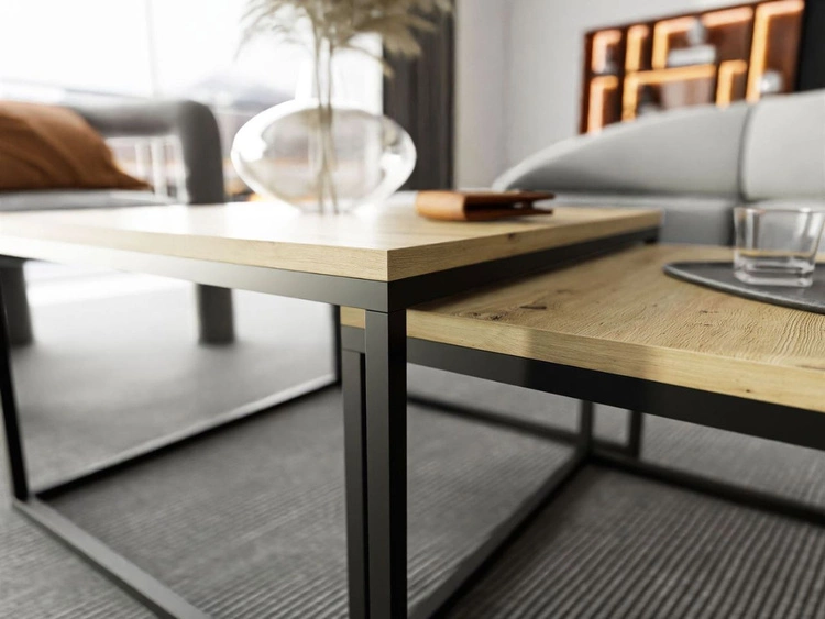 Zestaw mebli do salonu w loftowym stylu Asumi Czarny i dąb wotan