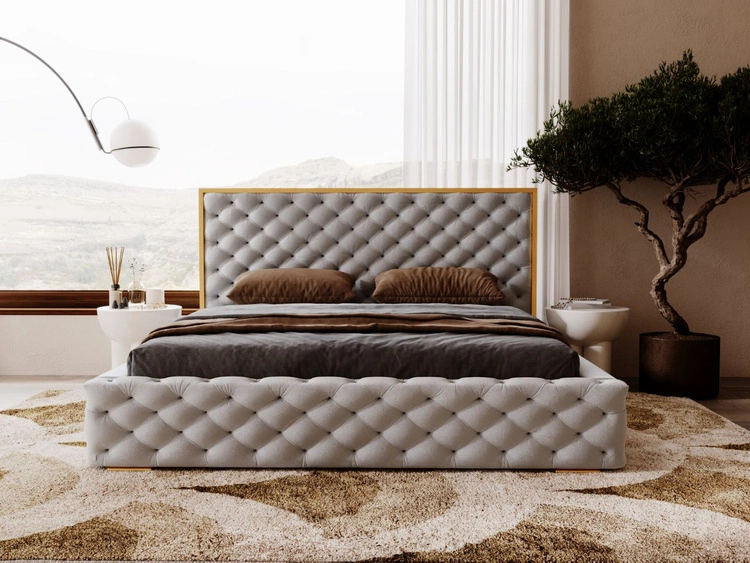 Łóżko tapicerowane z pojemnikiem i stelażem 160x200 Wave Szary