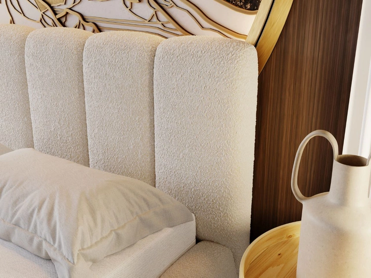 Łóżko tapicerowane bez pojemnika ze stelażem 160x200 Cloud w tkaninie bouclé Beżowe