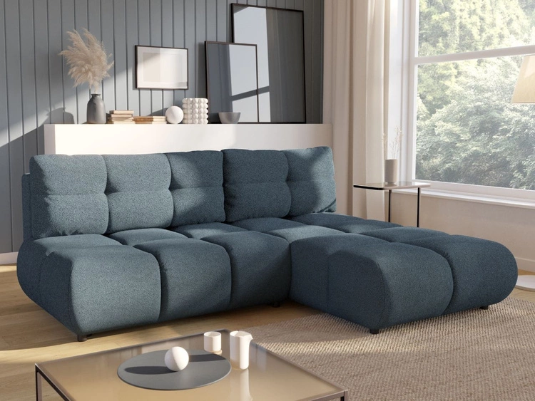 Narożnik z funkcją spania i pojemnikiem Prawy Milet Ciemnoniebieski