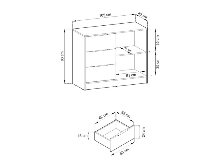 Komoda z drzwiami i szufladami Macron 105 cm Szary z lamelami