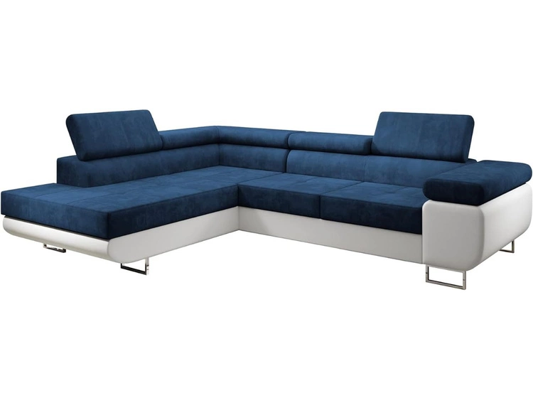 Narożnik lewy z funkcją spania i pojemnikiem Solam L Ciemny niebieski, Biały