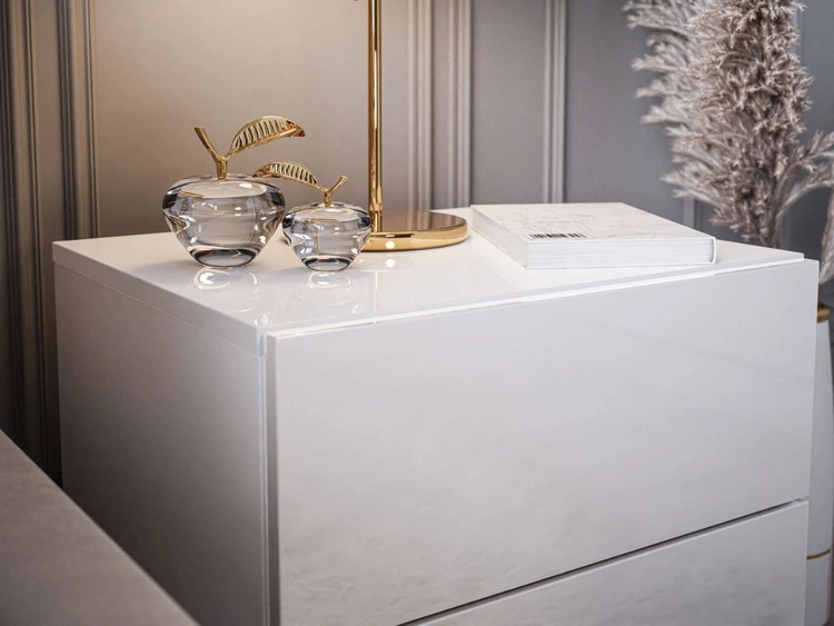 Stolik nocny z dwoma szufladami Nuveo Lux Biały Połysk