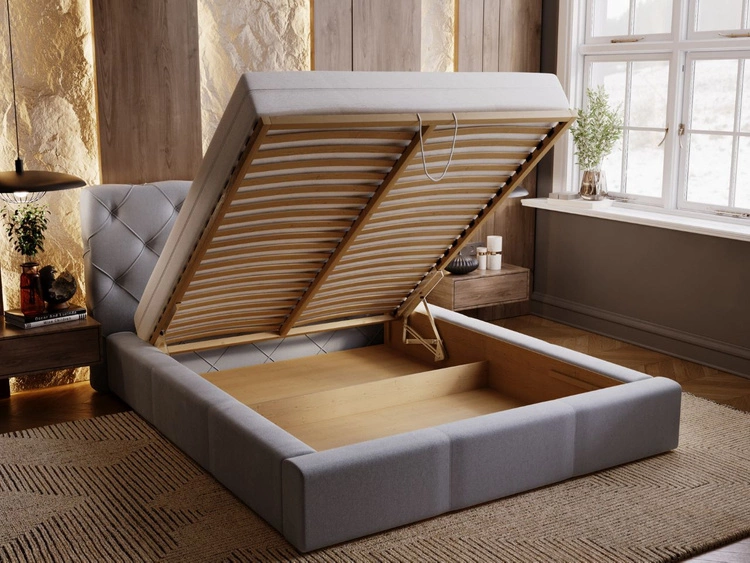 Łóżko tapicerowane z pojemnikiem i stelażem 200x200 Milano Szary