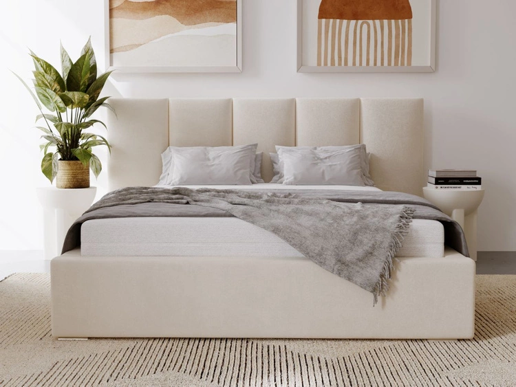 Łóżko tapicerowane z pojemnikiem i stelażem 180x200 cm Lizbona Beżowe