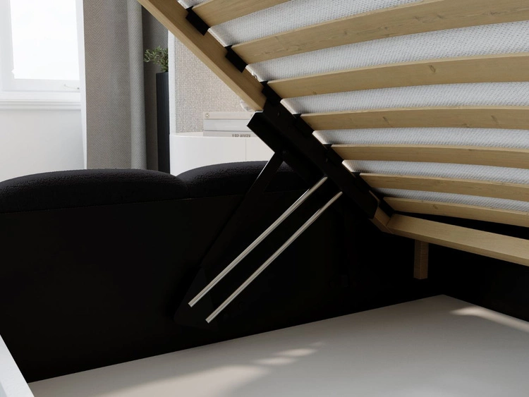 Łóżko tapicerowane z pojemnikiem i stelażem 200x200 Modo Czarne