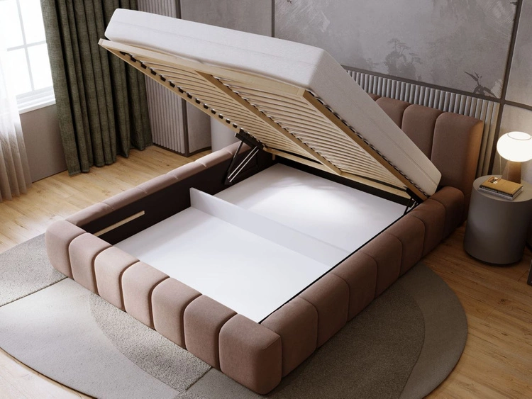 Łóżko tapicerowane z pojemnikiem i stelażem 120x200 Orio Brązowy