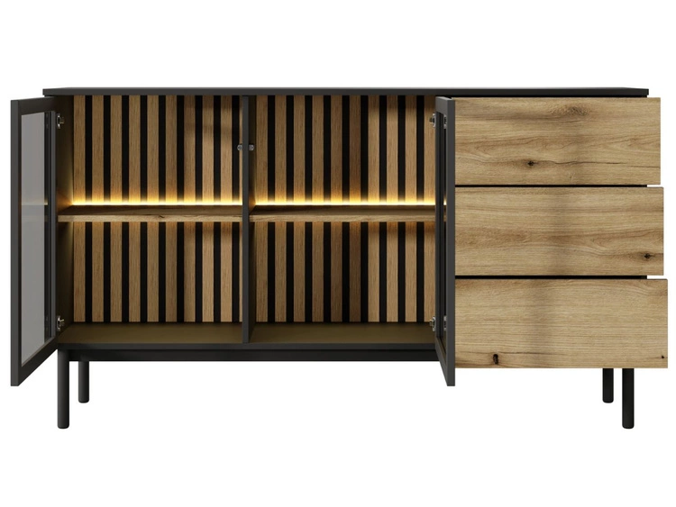 Komoda z drzwiami i szufladami 150 cm Loara Czarna, Dąb Evoke