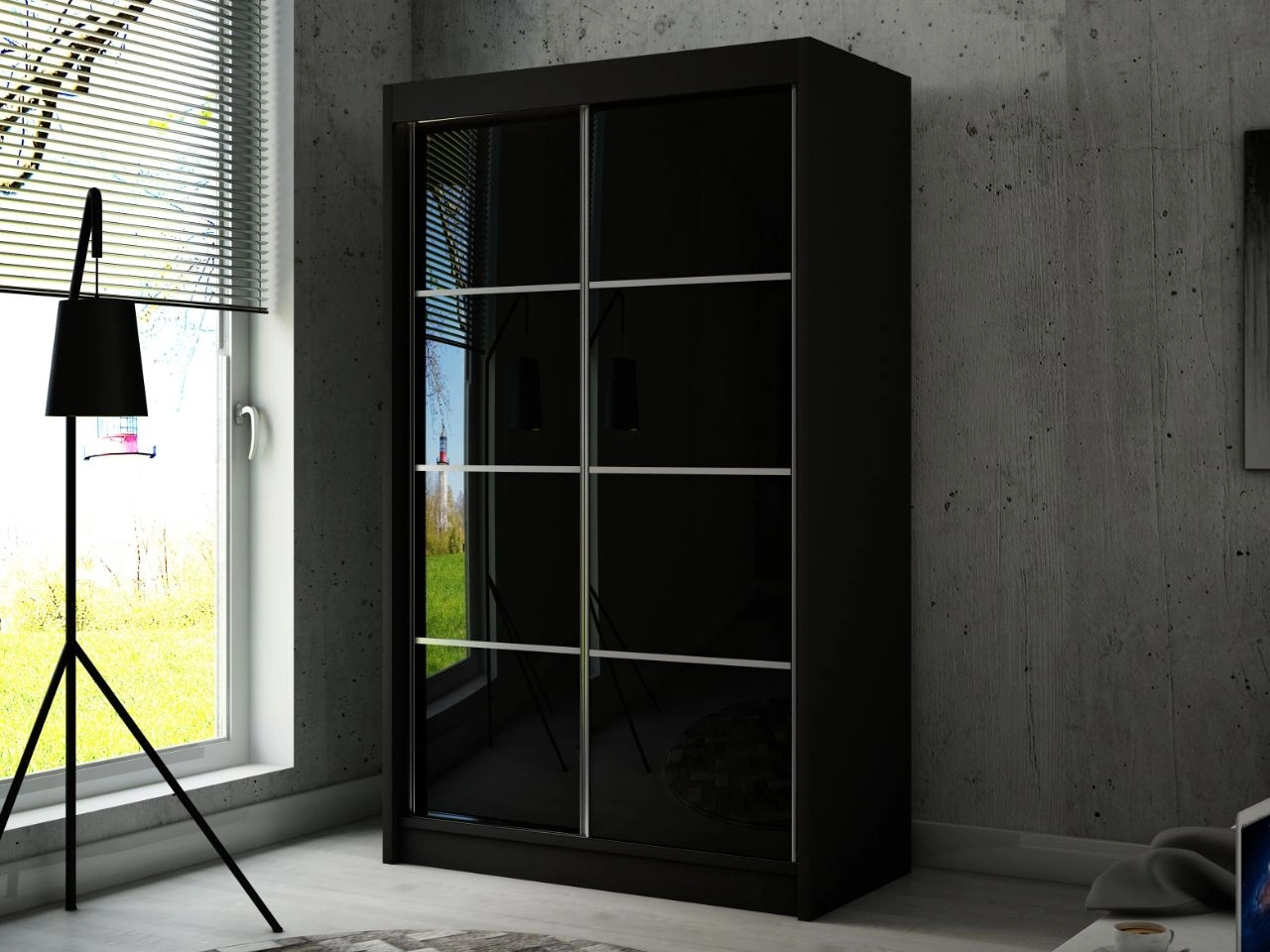 Szafa przesuwna ze szprosami 120 cm z oświetleniem LED Ponti Czarna