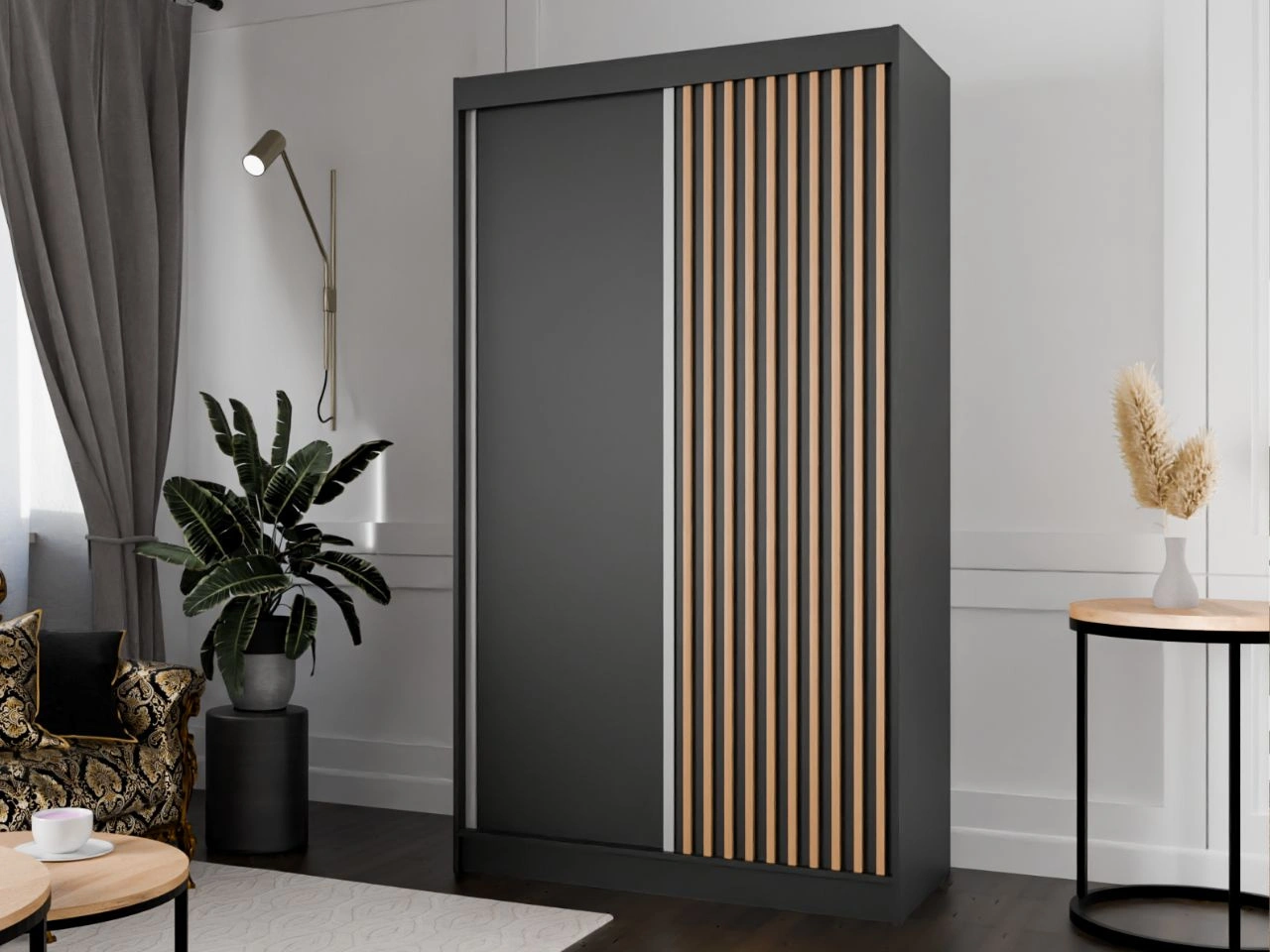 Szafa przesuwna z lamelami 120 cm Loreto Czarna