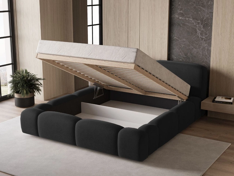 Łóżko tapicerowane z pojemnikiem i stelażem 140x200 Aubi Czarne