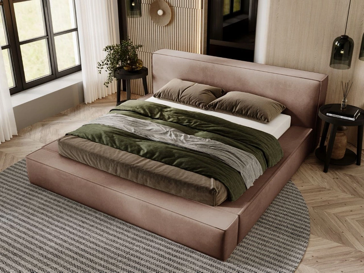 Łóżko tapicerowane z pojemnikiem i stelażem 160x200 Mali Brązowe