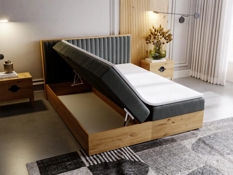 Łóżko kontynentalne z pojemnikiem na pościel 160x200 Forest Ciemny szary